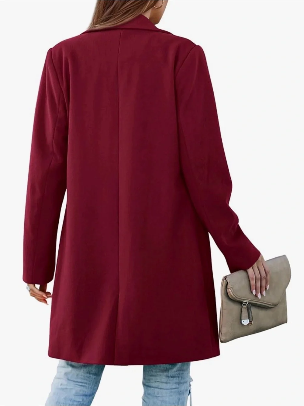 Women's Wine Long Blazer Jacket - Elegant Tailored Coat